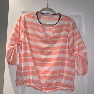 Collective concepts pink peach and white stripped tunic blouse size SM